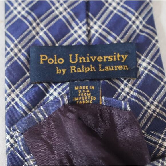 Polo University By Ralph Lauren Mens Neck Tie Blue White Plaid - Picture 4 of 5